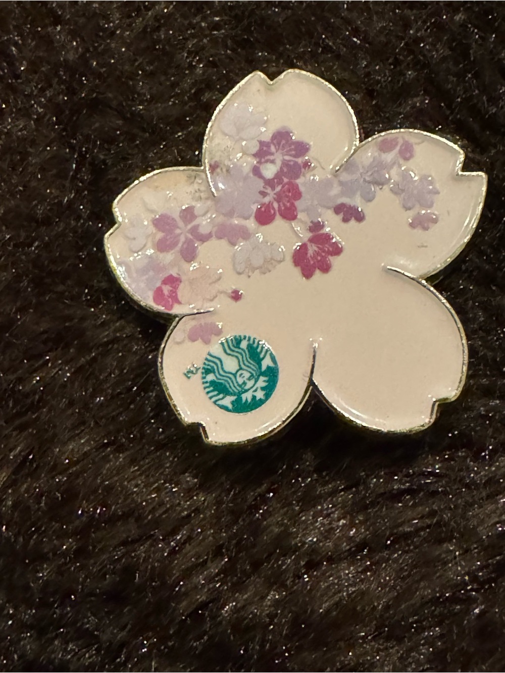 Starbucks Floral Sakura Brooch Pin - White, Pink & Teal Accents